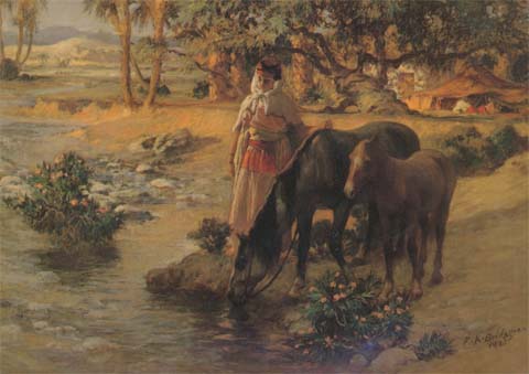 Frederick Arthur Bridgman Femme faisant boire des chevaux (mk32)